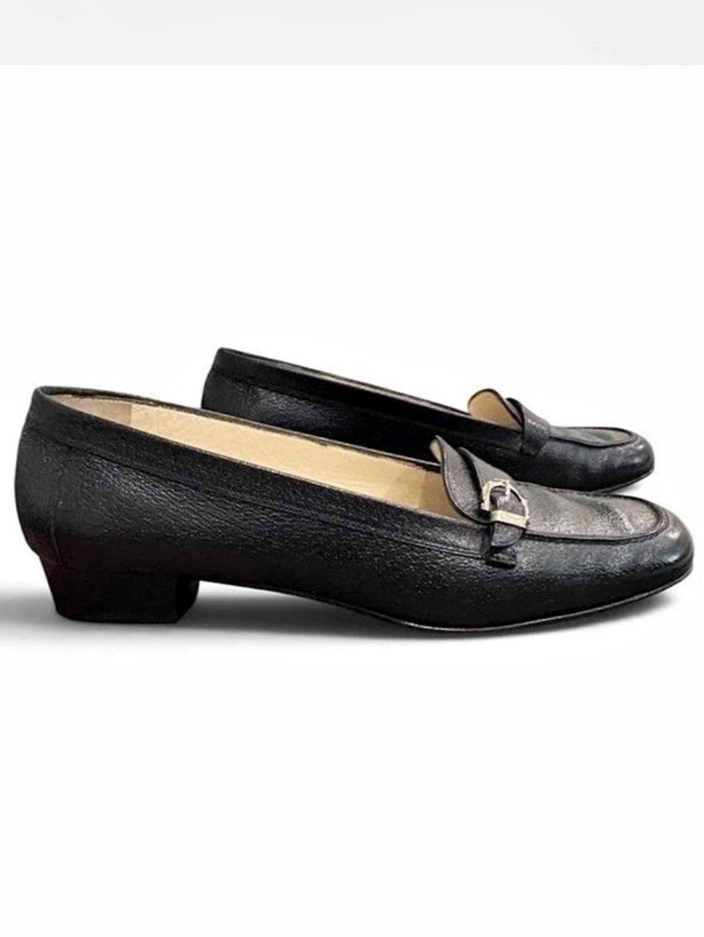 Vintage Salvatore Ferragamo Boutique Black Leather Buckle Loafers 7.5 B